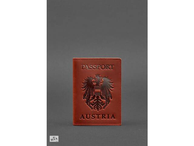 Кожаная обложка для паспорта с австрийским гербом коралл BlankNote