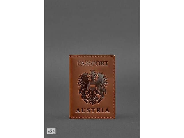 Кожаная обложка для паспорта с австрийским гербом светло-коричневая Crazy Horse BlankNote