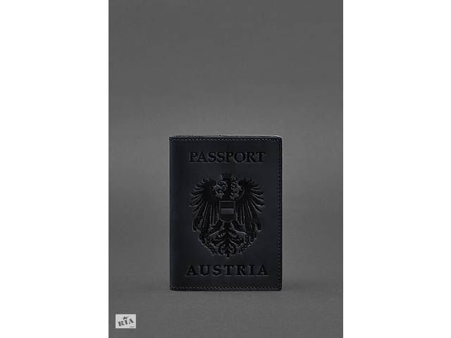 Кожаная обложка для паспорта с австрийским гербом темно-синяя Crazy Horse BlankNote