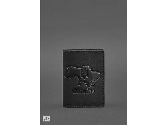 Кожаная обложка для паспорта с картой Украины черный краст BlankNote