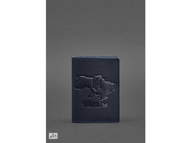 Кожаная обложка для паспорта с картой Украины синий краст BlankNote
