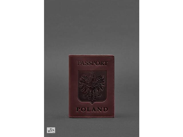 Кожаная обложка для паспорта с польским гербом бордовая Crazy Horse BlankNote