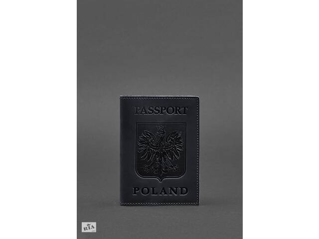 Кожаная обложка для паспорта с польским гербом темно-синяя Crazy Horse BlankNote