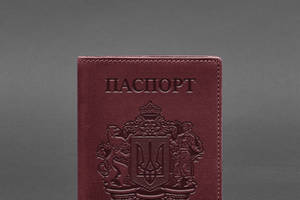 Кожаная обложка для паспорта с украинским гербом бордовая BlankNote