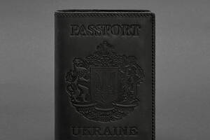 Кожаная обложка для паспорта с украинским гербом черная BlankNote