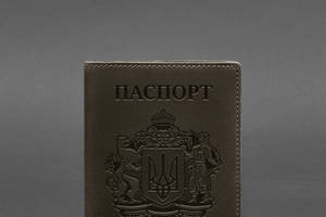 Кожаная обложка для паспорта с украинским гербом темно-коричневая BlankNote