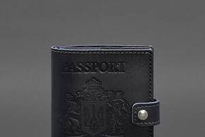 Кожаная обложка-портмоне на паспорт с гербом Украины 25.0 темно-синяя BlankNote