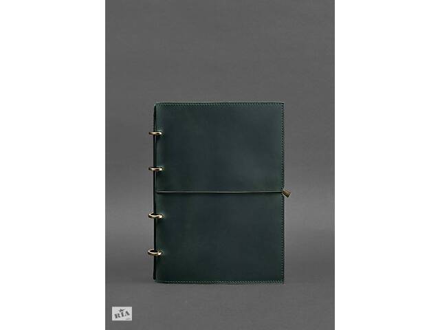 Кожаный блокнот А4 на кольцах (софт-бук) 9.0 в мягкой обложке зеленый Crazy Horse BlankNote