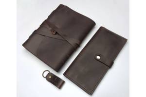 Набор кожаных изделий COMFY STRAP Блокнот А5 портмоне брелок Темно-коричневый (CS-0090)