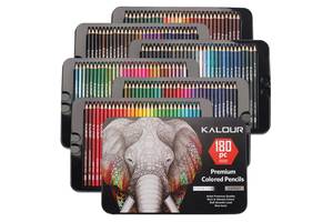 Набор цветных карандашей для рисования KALOUR в металлической коробке 180 цветов