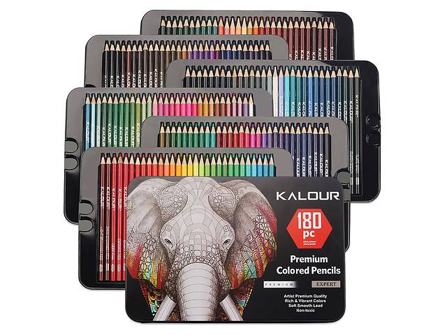 Набір кольорових олівців для малювання KALOUR у металевій коробці 180 кольорів.