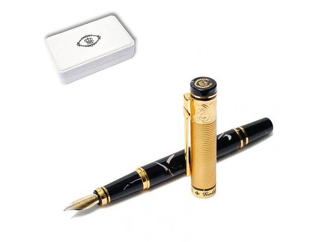 Ручка перова подарункова у футлярі 137 мм Золота медаль Duke GM14K-BL Чорно-золота