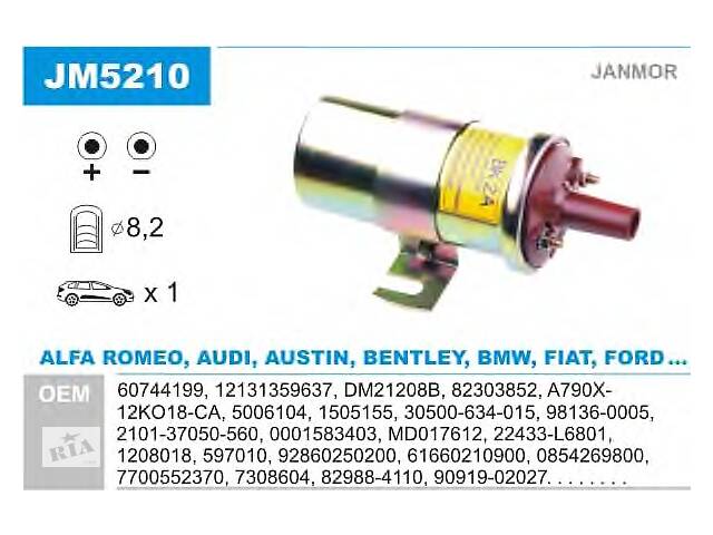 Катушка зажигания для моделей:ALFA ROMEO (SPIDER,SPIDER,ALFASUD,ALFASUD,ALFASUD,ALFETTA,ALFETTA,GIULIA,ARNA,GIULIET...