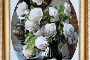 Алмазна мозаїка вишивка Білі троянди у вазі Квітковий аранжування Домашній інтер'єр повна 5d 50х65 см