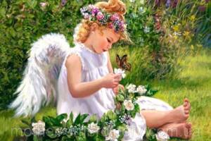 Алмазна мозаїка вишивка Дівчинка-янгол Ангел у Саду на підрамнику повна 5d 30х40