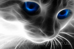 Алмазна мозаїка вишивка Погляд блакитноокого кота сірий кішка на підрамнику повна 5d 40х50 см