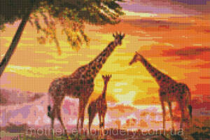 Алмазна мозаїка вишивка Сім'я жирафів на підрамнику повна 5d 40х50 см
