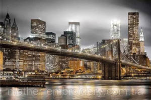 Алмазна мозаїка вишивка Вогні великого міста нічне місто Бруклінський міст на підрамнику 5d 40х50