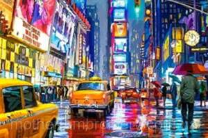 Алмазна мозаїка вишивка Вогні великого міста нічне місто Місяць Нью-Йорк на підрамнику повна 5d 40х50 см