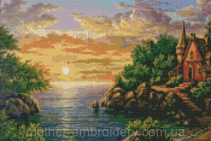 Алмазна мозаїка вишивка Захід сонця Сергій Лобач на підрамнику повна 5d 40х50 см