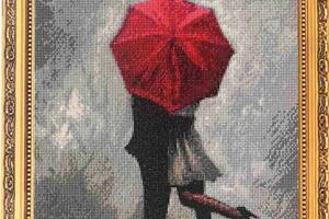 Алмазна мозаїка вишивка Закохані під дощем солодка пара парасольки на підрамнику повна 5d 65х50 см