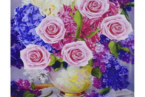Алмазна вишивка 'Букет бузку з трояндами' букет повна викладка мозаїка 5d набори 30х40 см