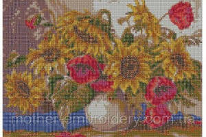 Алмазна вишивка 'Букет соняшника та маків' весна ваза сад, повна викладка зашивка мозаїка 5d набори 30х40 см