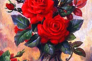 Алмазна вишивка' Букет троянд' троянда у вазі,повна викладка, ,мозаїка 5d, набори 30х40 см