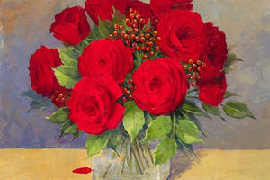 Алмазна вишивка' Букет троянд' троянди у вазі,повна викладка, ,мозаїка 5d, набори 30х30 см