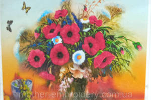 Алмазна вишивка 'Червоні маки' букет квіти ромашка поле сад повна викладка мозаїка 5d набори 30х40 см