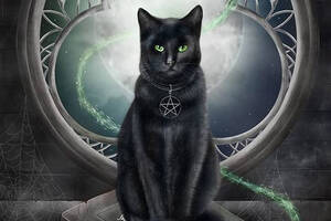 Алмазна вишивка' Чорний кіт', кішка, райдужний,повна викладка ,мозаїка 5d, набори 30х40 см