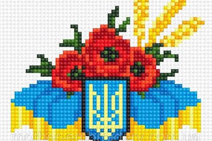 Алмазна вишивка 'Герб України' символ держави Тризуб повна викладка мозаїка 5d набори 16x20 см