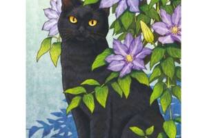 Алмазна вишивка' Кішка у квітах', кішка, райдужний,повна викладка ,мозаїка 5d, набори 30х40 см