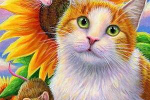 Алмазна вишивка' Кіт і миша — кращі друзі' квіти,грає,малюк,повна викладка ,мозаїка 5d, набори 30х40 см