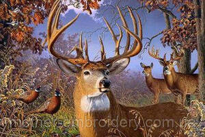 Алмазна вишивка 'Олені в осінньому лісі', осінь, полювання, повна викладка, мозаїка 5d, набори 30х40 см