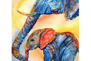 Алмазна вишивка 'Сім'я слонів', райдужний, літо, сонце, повна викладка, мозаїка 5d, набори 30х40 см