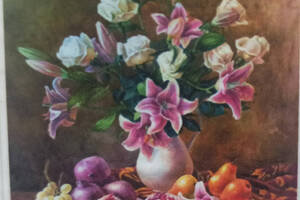Алмазна вишивка 'Троянди та лілії' ваза стіл натюрморт повна викладка мозаїка 5d набори 30х40 см