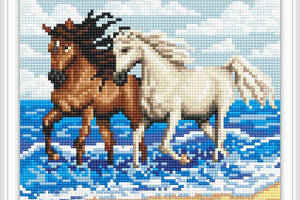 Алмазна вишивка Закохана пара коней коня, упряжка, хвиля повна викладка мозаїка 5d набори 23x30 см