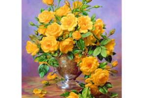 Алмазна вишивка 'Жовті троянди',квіти,натюрморт,ваза,часткова викладка,мозаїка 5d, набори 30х40 см