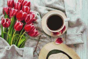 Алмазная мозаика Brushme 'Чашка кофе и розовые тюльпаны' 40х50см DBS1048