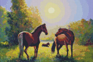 Алмазная мозаика 'Семья лошадок' ©Александр Закусилов Идейка AMO7643 40х50 см