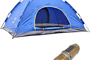 Автоматическая палатка Camping Spot 4-х местная водонепроницаемая Синяя+Фонарь для кемпинга SB-9688Solar