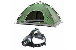 Автоматическая палатка туристическая 6ти местная Easy-Camp Зеленая + Налобный фонарь