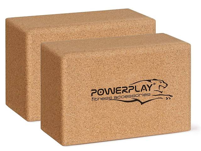 Блоки для йоги 2шт PowerPlay PP_4006 из пробкового дерева Cork Yoga Block пара