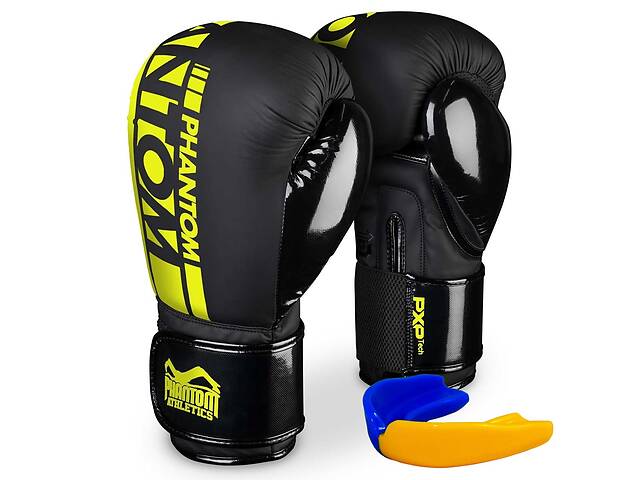 Боксерские перчатки Phantom APEX Elastic Neon Black/Yellow 16 унций