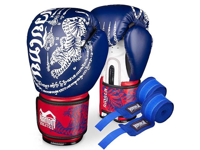 Боксерские перчатки Phantom Muay Thai Blue 12 унций + бинты