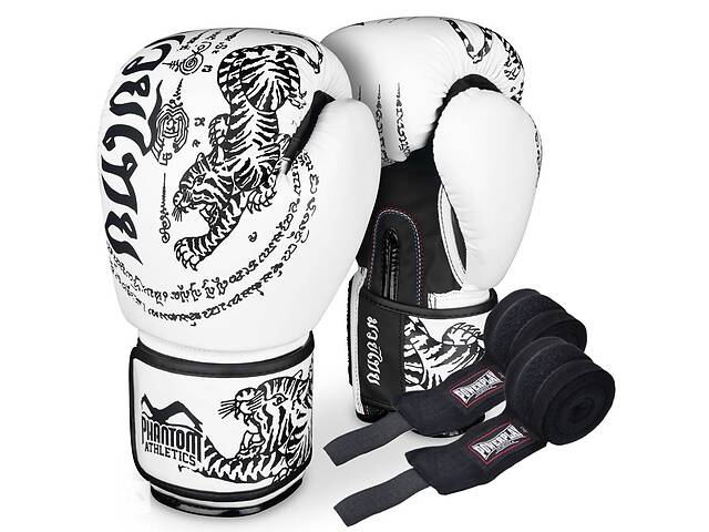 Боксерские перчатки Phantom Muay Thai White 14 унций + бинты