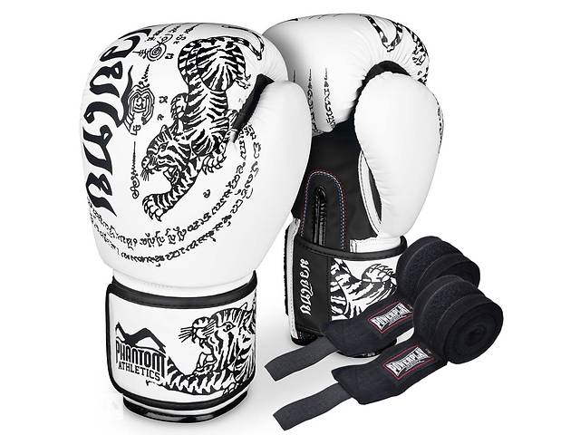 Боксерские перчатки Phantom Muay Thai White 16 унций + бинты