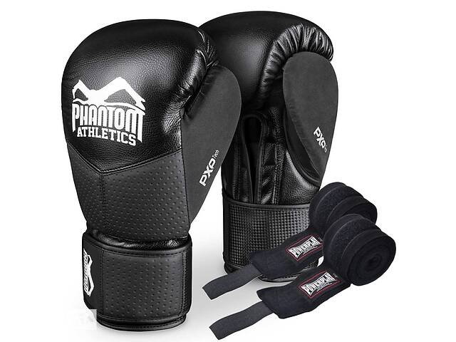Боксерские перчатки Phantom RIOT Pro Black 10 унций + бинты