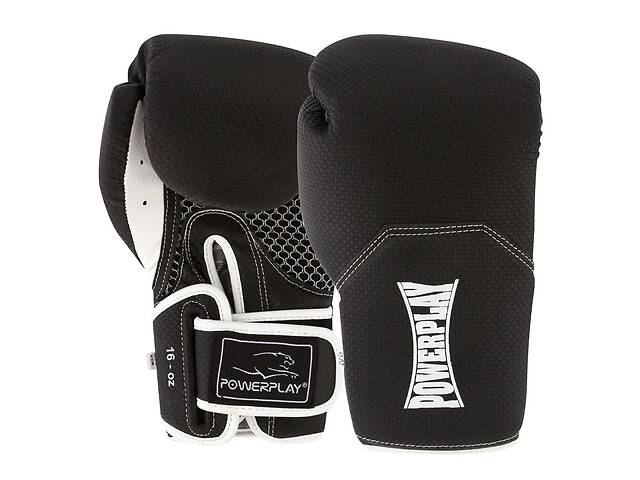 Боксерские перчатки PowerPlay 3011 черно-белые карбон 16 унций